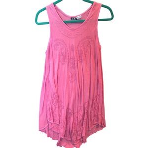 S.R. Fashion Tunic Women Free Size Pink Excellent Embroidered Boho Sharkbite Hem